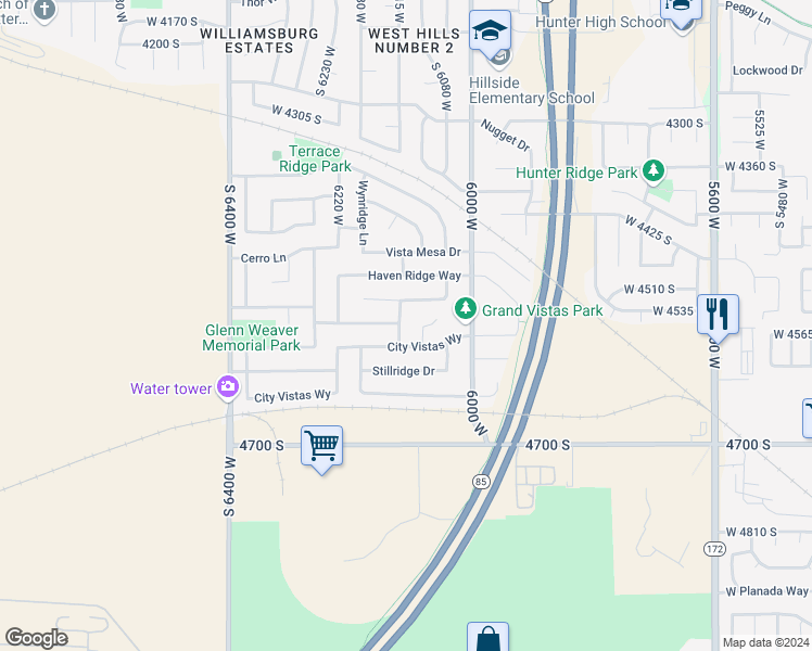 map of restaurants, bars, coffee shops, grocery stores, and more near 4551 Lynn Ridge Lane in West Valley City