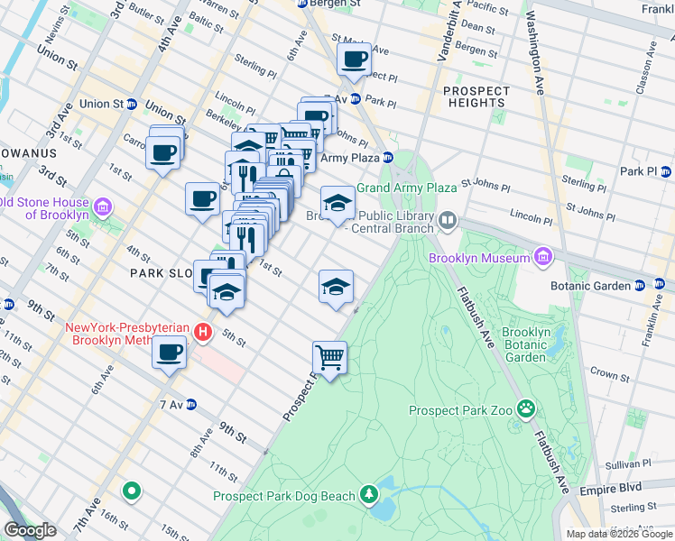 map of restaurants, bars, coffee shops, grocery stores, and more near 28 Montgomery Place in Brooklyn