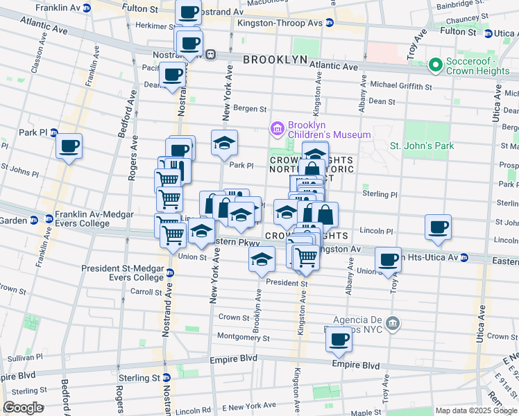 map of restaurants, bars, coffee shops, grocery stores, and more near 252 A Brooklyn Avenue in Brooklyn