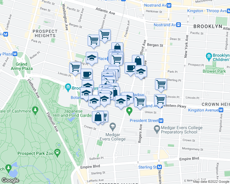 map of restaurants, bars, coffee shops, grocery stores, and more near in Brooklyn