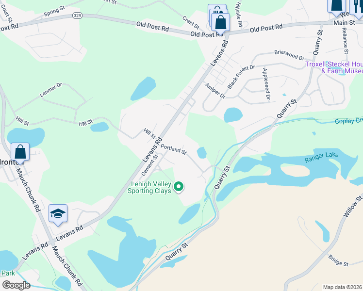 map of restaurants, bars, coffee shops, grocery stores, and more near 4009 Portland Street in Coplay