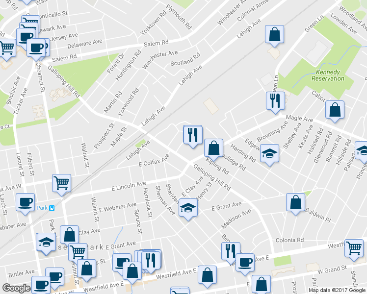 map of restaurants, bars, coffee shops, grocery stores, and more near 1336 Woodruff Place in Union