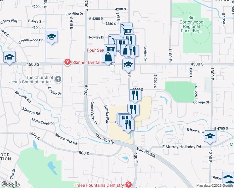 map of restaurants, bars, coffee shops, grocery stores, and more near 830 Red Sage Lane in Murray