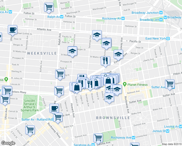 map of restaurants, bars, coffee shops, grocery stores, and more near in Brooklyn