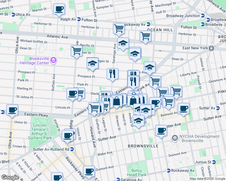 map of restaurants, bars, coffee shops, grocery stores, and more near in Brooklyn