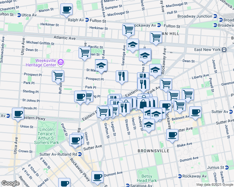 map of restaurants, bars, coffee shops, grocery stores, and more near in Brooklyn