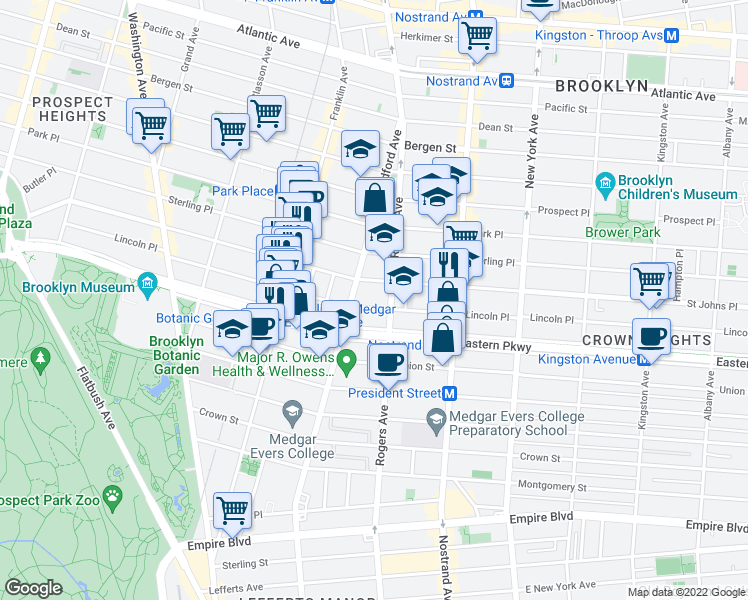 map of restaurants, bars, coffee shops, grocery stores, and more near 661 Lincoln Place in Brooklyn