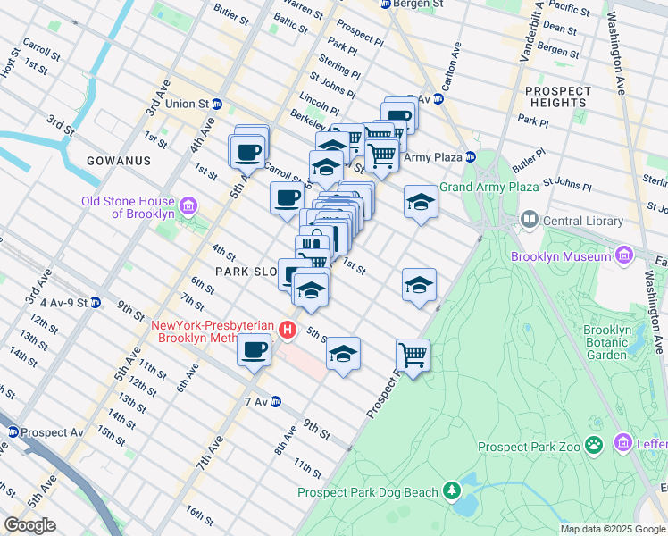 map of restaurants, bars, coffee shops, grocery stores, and more near 519 2nd Street in Brooklyn