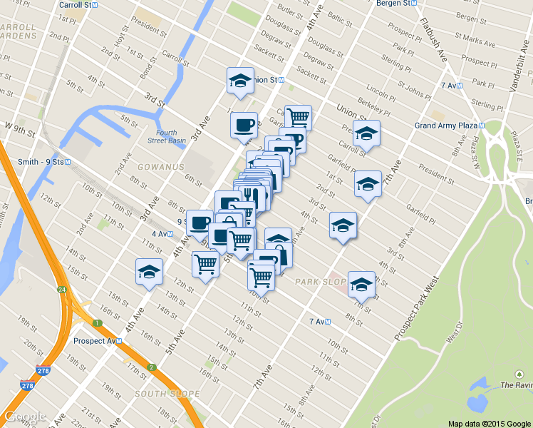 map of restaurants, bars, coffee shops, grocery stores, and more near 339 6th Street in Brooklyn