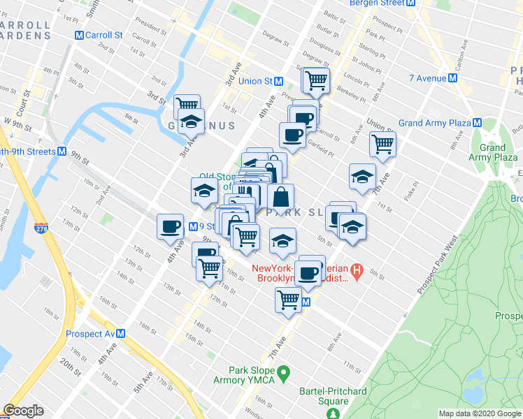 map of restaurants, bars, coffee shops, grocery stores, and more near 339 6th Street in Brooklyn