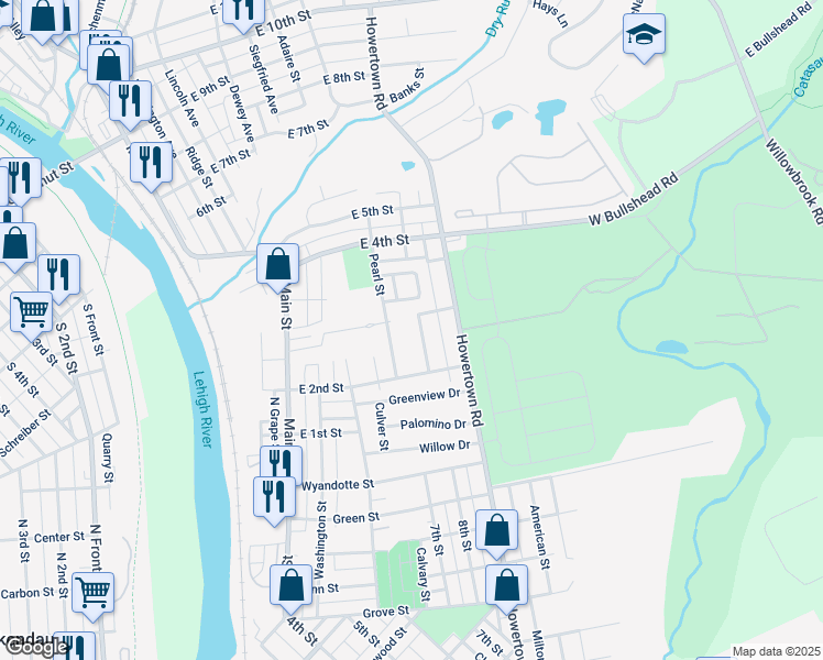 map of restaurants, bars, coffee shops, grocery stores, and more near 211 Diamond Street in Northampton