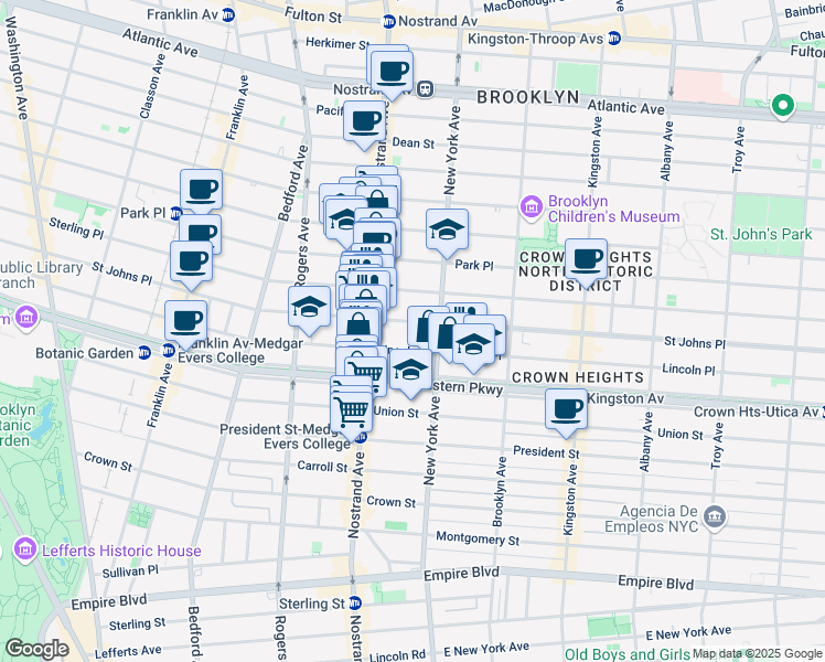 map of restaurants, bars, coffee shops, grocery stores, and more near 896 St Johns Pl in Brooklyn