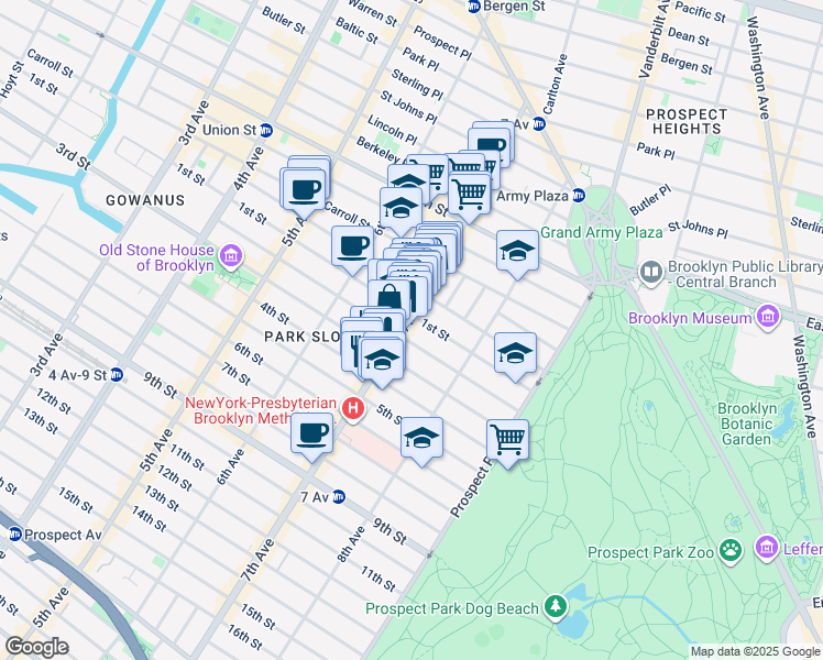 map of restaurants, bars, coffee shops, grocery stores, and more near 181 7th Avenue in Brooklyn