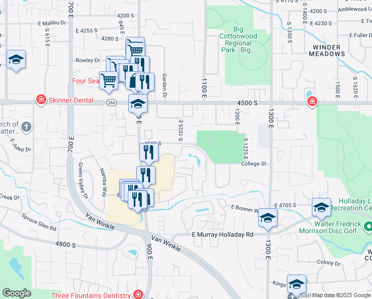 map of restaurants, bars, coffee shops, grocery stores, and more near 1044 Quail Park Drive in Salt Lake City