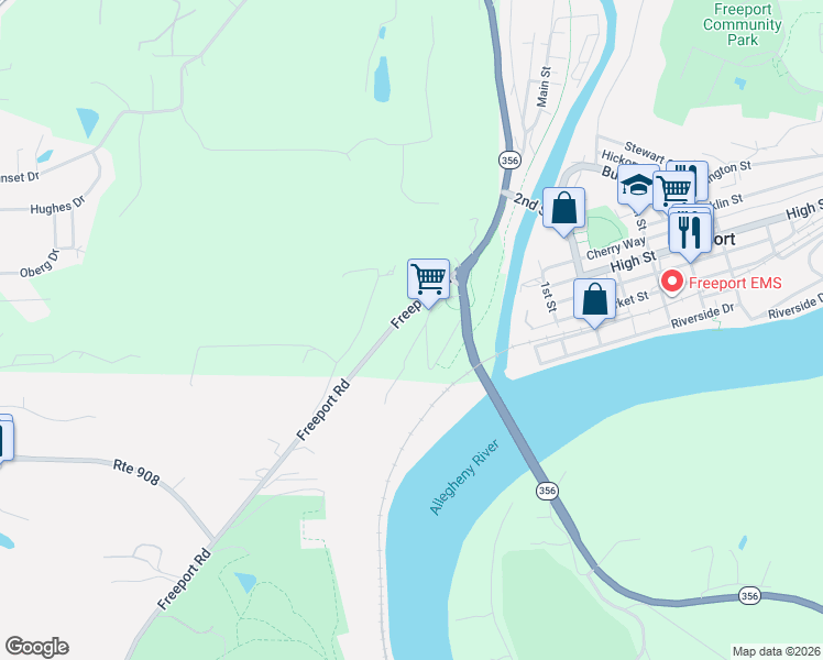 map of restaurants, bars, coffee shops, grocery stores, and more near 108 Coal Street in Freeport