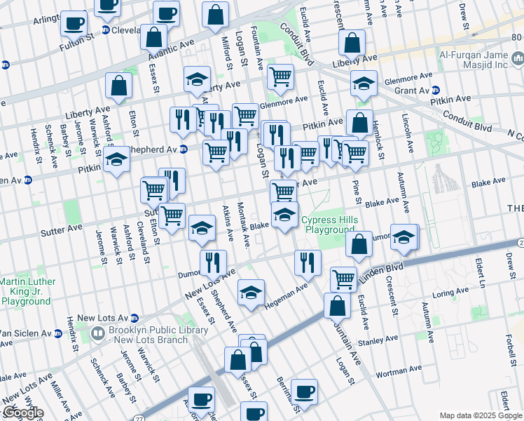 map of restaurants, bars, coffee shops, grocery stores, and more near 332 Milford Street in Brooklyn
