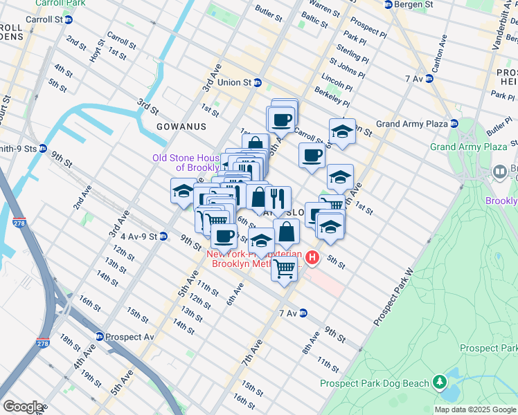 map of restaurants, bars, coffee shops, grocery stores, and more near 372A 5th Street in Brooklyn