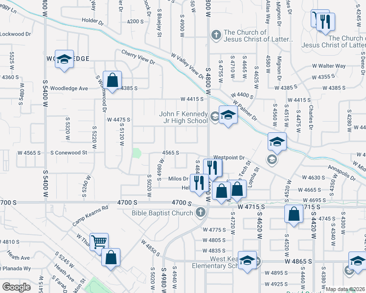 map of restaurants, bars, coffee shops, grocery stores, and more near 4894 West 4575 South in West Valley City