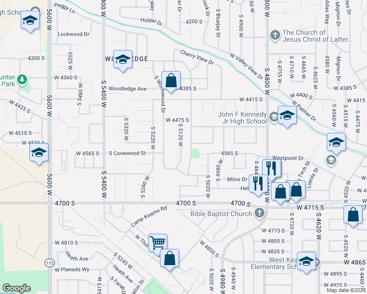 map of restaurants, bars, coffee shops, grocery stores, and more near 4554 Early Duke Street in Salt Lake City