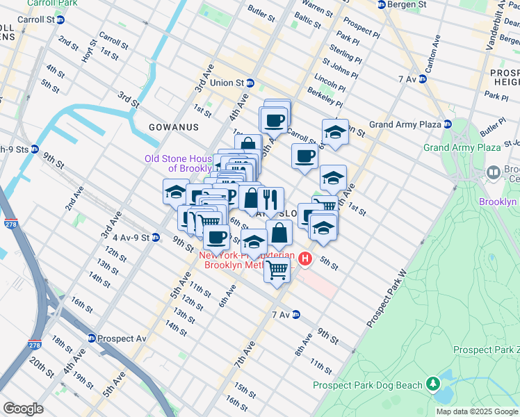 map of restaurants, bars, coffee shops, grocery stores, and more near 372A 5th Street in Brooklyn