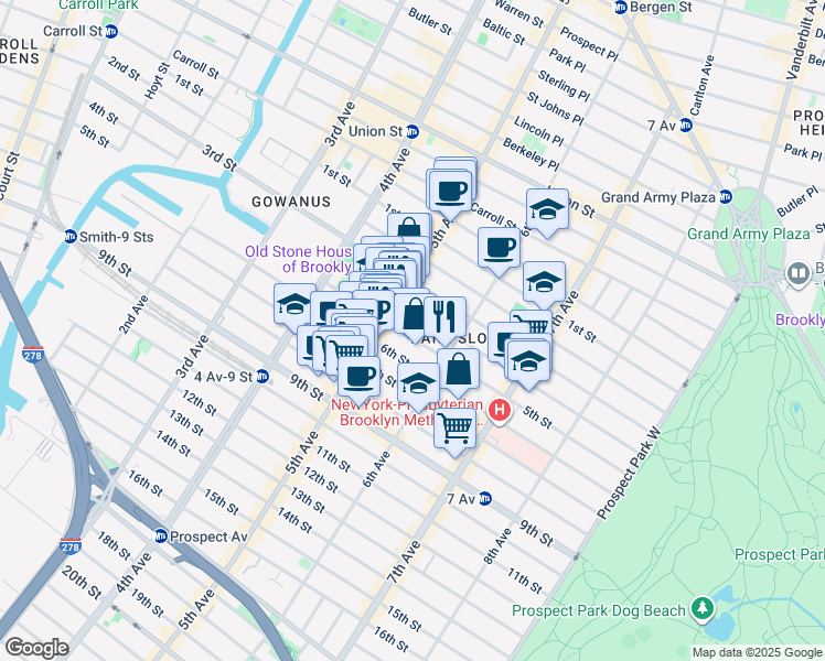 map of restaurants, bars, coffee shops, grocery stores, and more near 372A 5th Street in Brooklyn