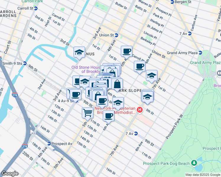 map of restaurants, bars, coffee shops, grocery stores, and more near 339 6th Street in Brooklyn