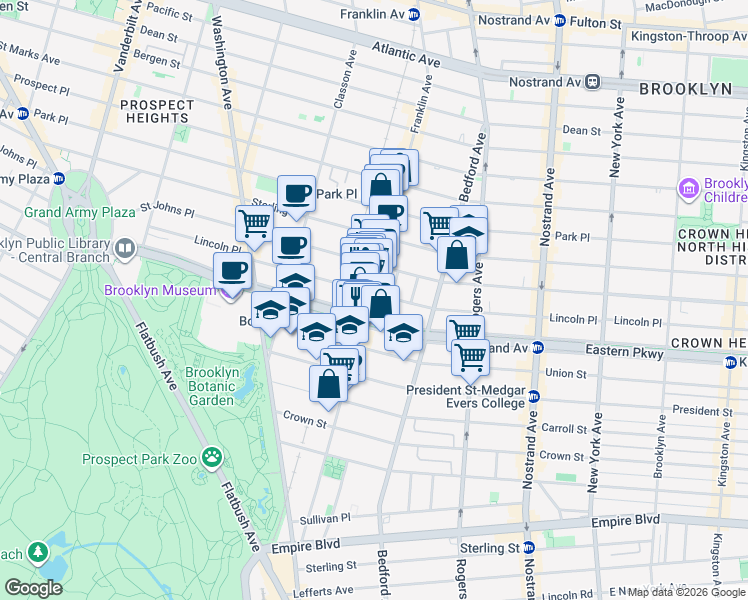 map of restaurants, bars, coffee shops, grocery stores, and more near in Brooklyn