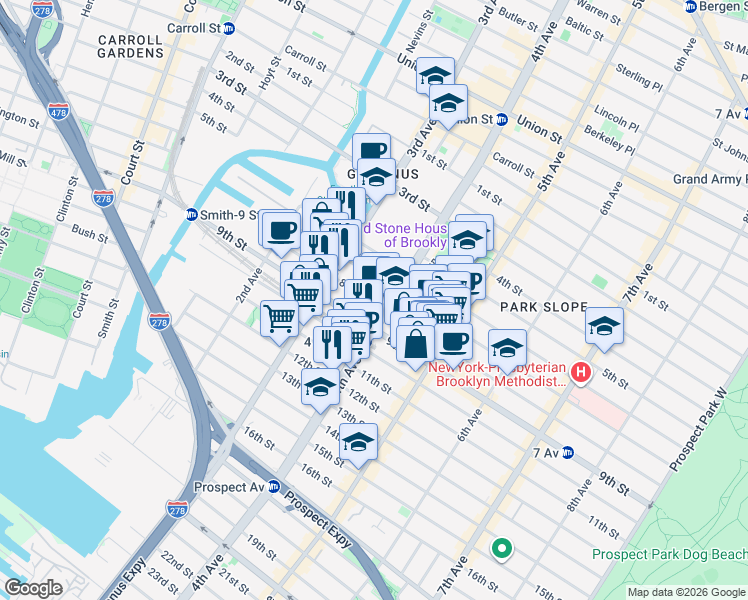 map of restaurants, bars, coffee shops, grocery stores, and more near in Brooklyn