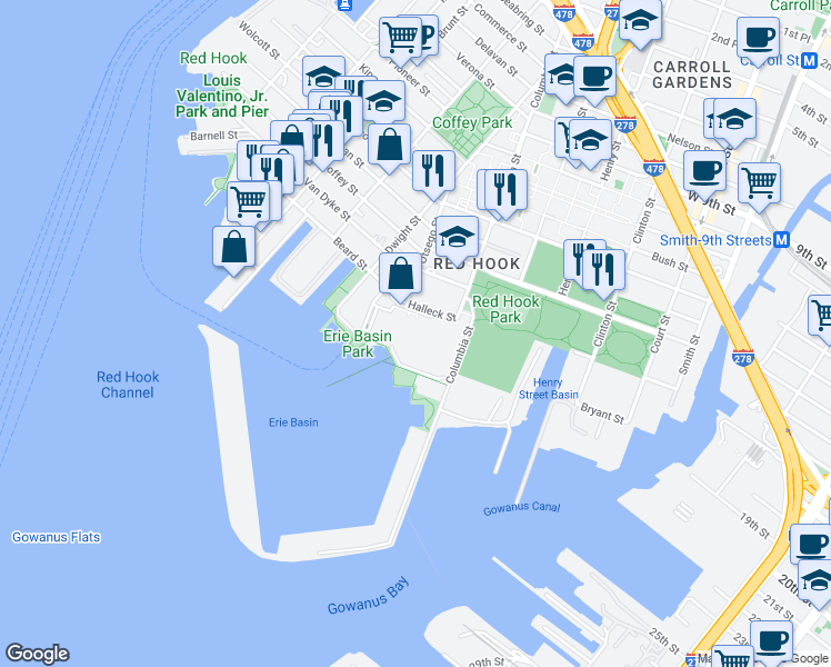 map of restaurants, bars, coffee shops, grocery stores, and more near 28 in Brooklyn