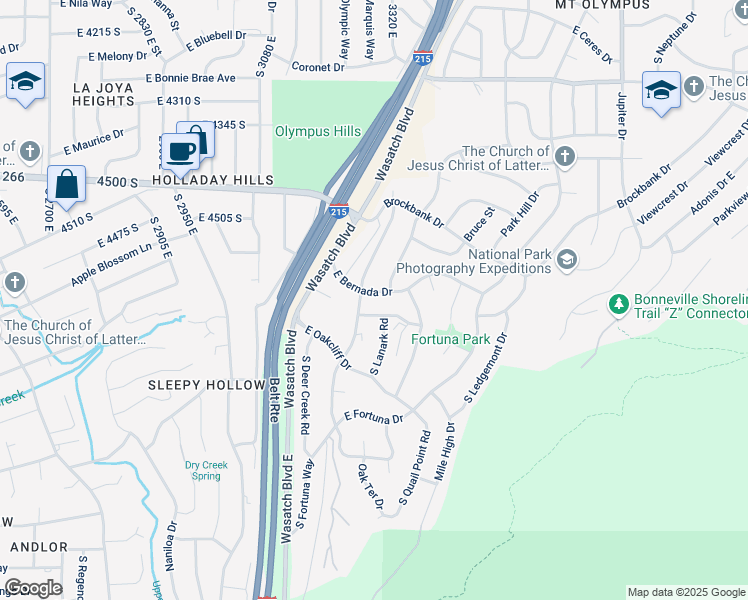 map of restaurants, bars, coffee shops, grocery stores, and more near 3280 East Bernada Drive in Salt Lake City