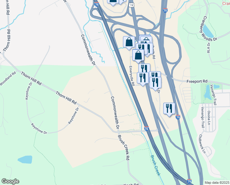 map of restaurants, bars, coffee shops, grocery stores, and more near 301 Commonwealth Drive in Warrendale