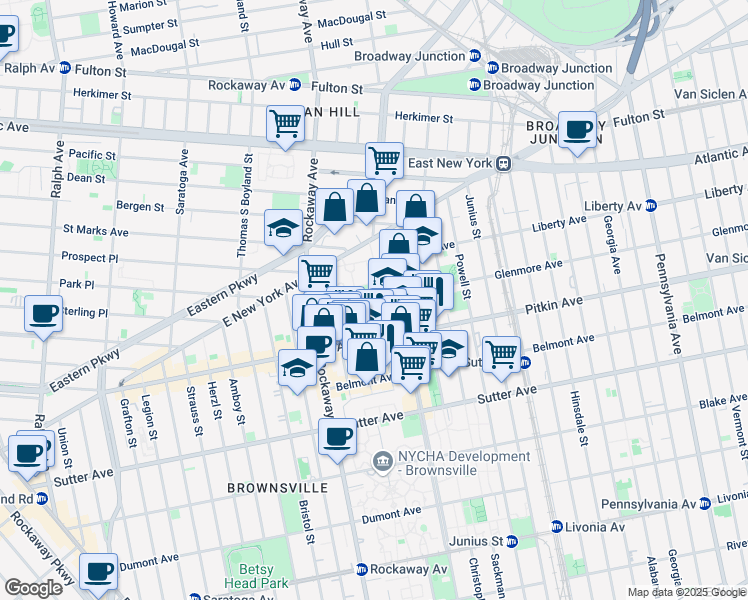 map of restaurants, bars, coffee shops, grocery stores, and more near 61 Glenmore Avenue in Brooklyn