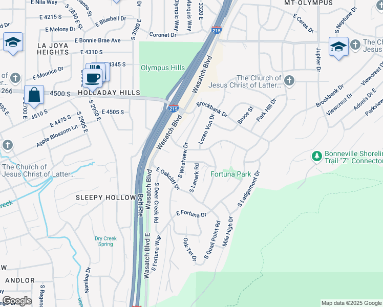 map of restaurants, bars, coffee shops, grocery stores, and more near 3280 East Bernada Drive in Salt Lake City