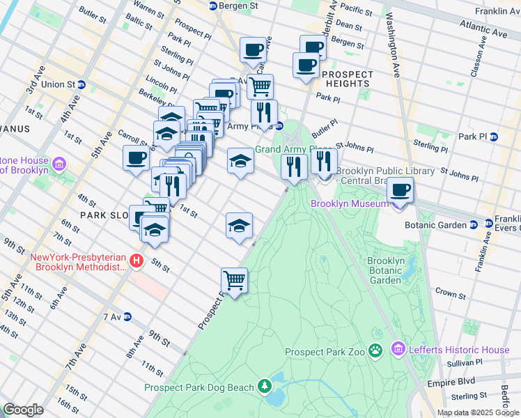 map of restaurants, bars, coffee shops, grocery stores, and more near 51 Montgomery Place in Brooklyn