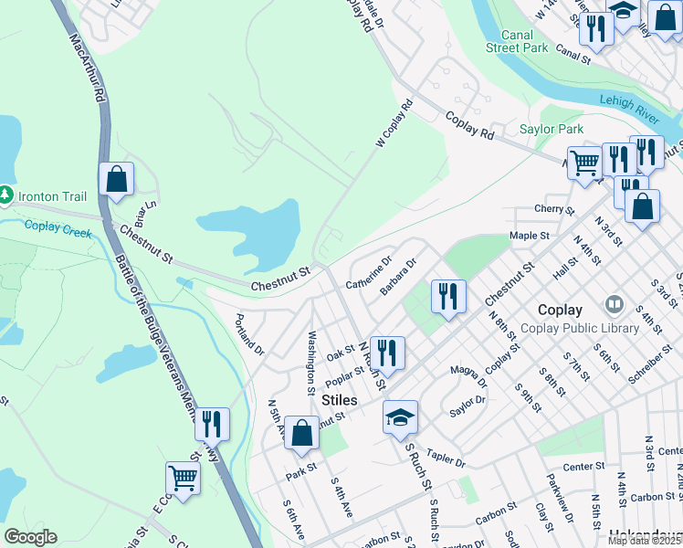 map of restaurants, bars, coffee shops, grocery stores, and more near in Hokendauqua