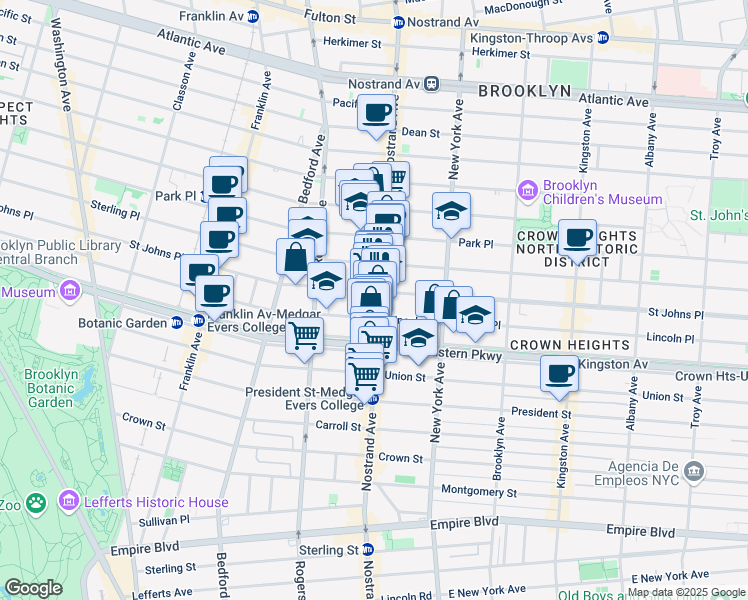 map of restaurants, bars, coffee shops, grocery stores, and more near 798 Nostrand Avenue in Brooklyn
