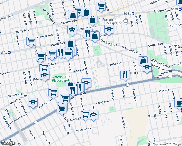map of restaurants, bars, coffee shops, grocery stores, and more near 744 Lincoln Avenue in Brooklyn