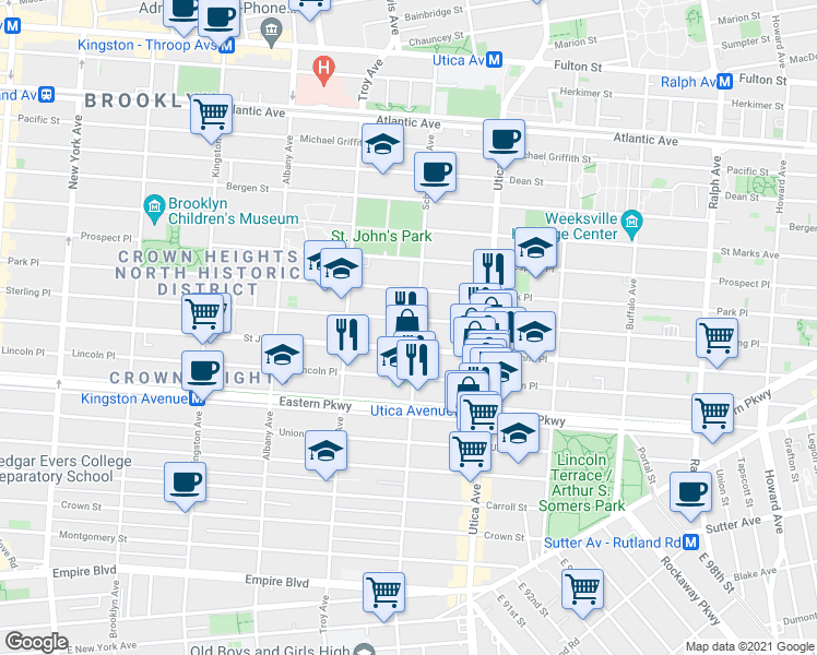 map of restaurants, bars, coffee shops, grocery stores, and more near in Brooklyn