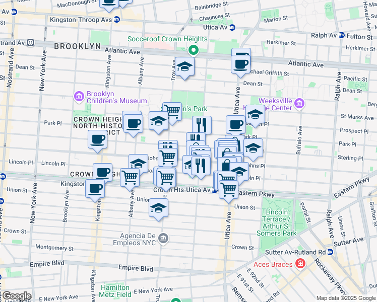 map of restaurants, bars, coffee shops, grocery stores, and more near 1311 Saint Johns Place in Brooklyn
