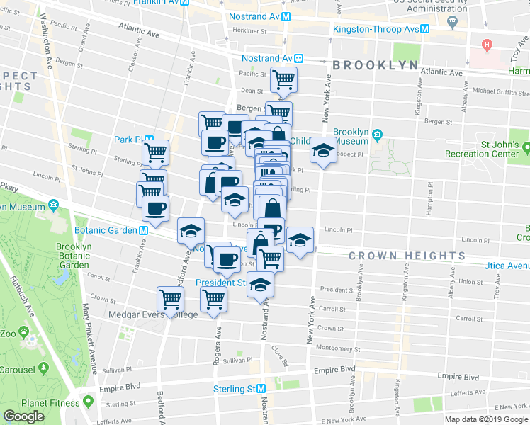 map of restaurants, bars, coffee shops, grocery stores, and more near 753 Lincoln Place in Brooklyn