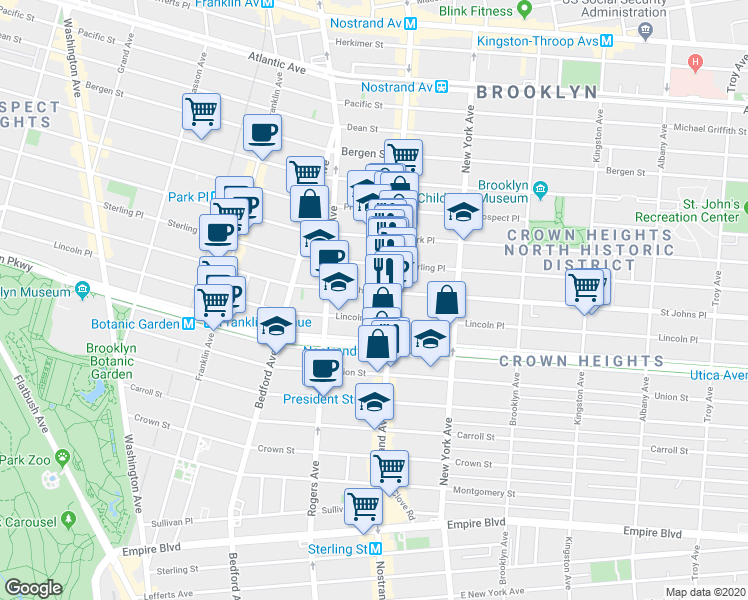 map of restaurants, bars, coffee shops, grocery stores, and more near 753 Lincoln Place in Brooklyn