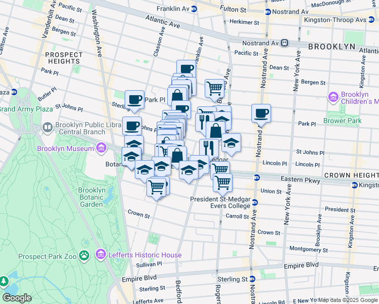 map of restaurants, bars, coffee shops, grocery stores, and more near 620 Lincoln Place in Brooklyn