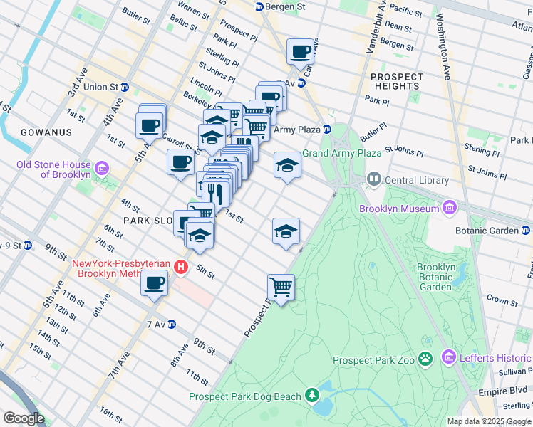 map of restaurants, bars, coffee shops, grocery stores, and more near 289 Garfield Place in Brooklyn