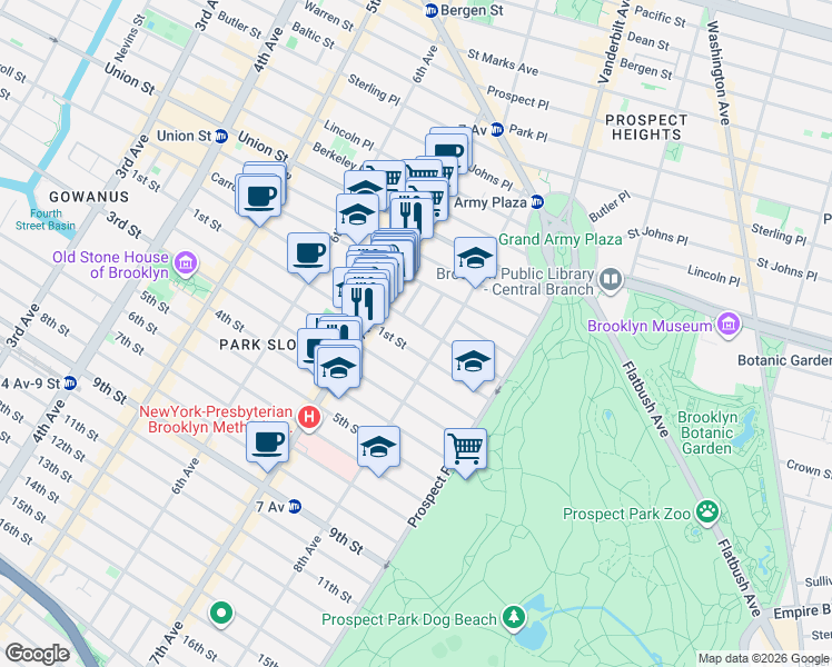 map of restaurants, bars, coffee shops, grocery stores, and more near 507 1st Street in Brooklyn