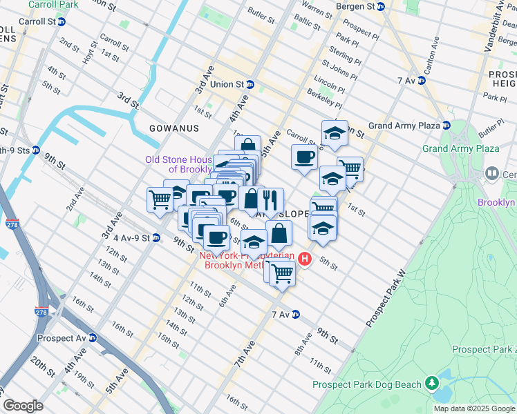 map of restaurants, bars, coffee shops, grocery stores, and more near 372A 5th Street in Brooklyn