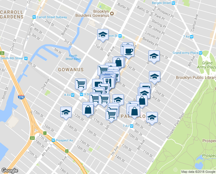 map of restaurants, bars, coffee shops, grocery stores, and more near 339 6th Street in Brooklyn