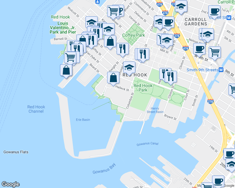 map of restaurants, bars, coffee shops, grocery stores, and more near 32 in Brooklyn
