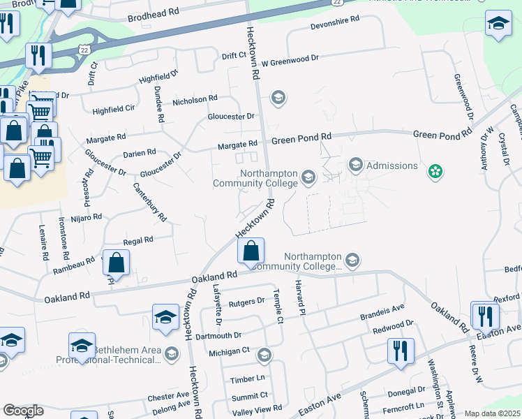 map of restaurants, bars, coffee shops, grocery stores, and more near 3413 Drighton Court in Bethlehem