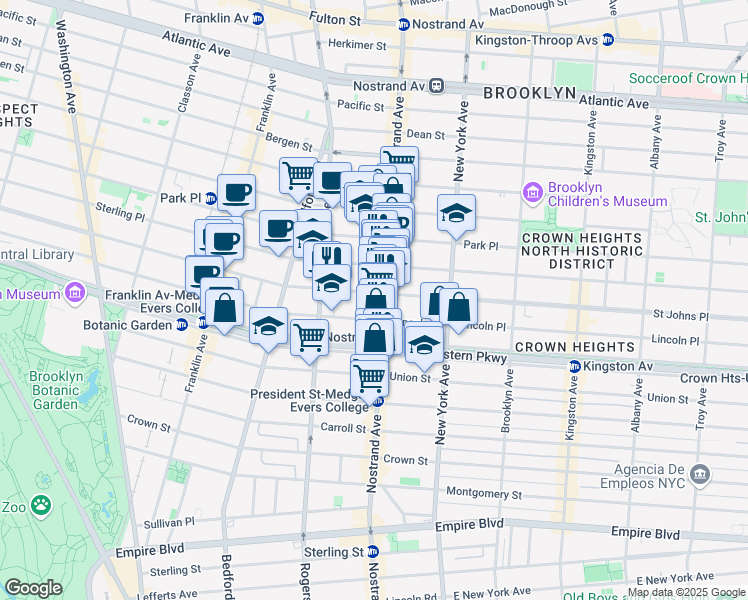 map of restaurants, bars, coffee shops, grocery stores, and more near 828 St Johns Pl in Brooklyn