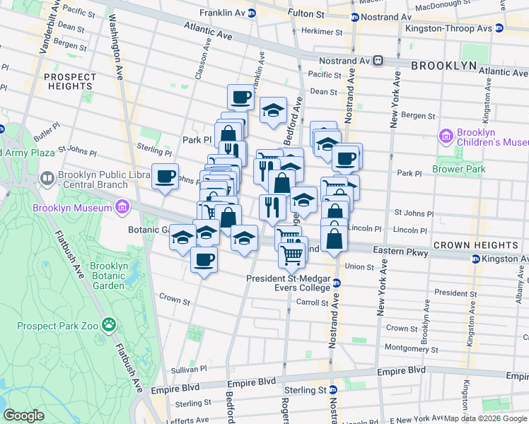 map of restaurants, bars, coffee shops, grocery stores, and more near 661 Lincoln Place in Brooklyn